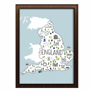 Mappa illustrata dell'Inghilterra - DOWNLOAD IMMEDIATO