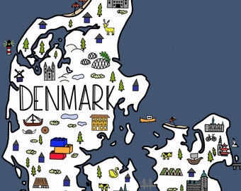 Denmark Illustrated Map - Instant Download