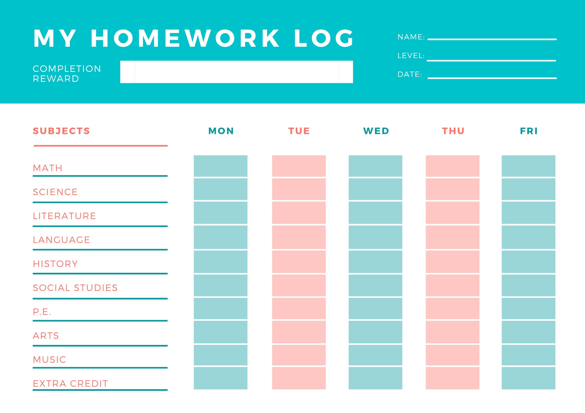 Homework Record Chart Homework Chart - Etsy