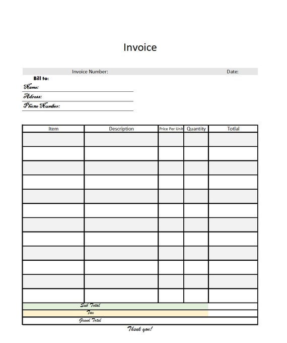 printable invoice template etsy new zealand