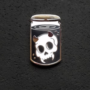 Glow in the Dark Devil Skull in Jar Hard Enamel Pin - Silver Finish