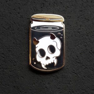 Glow in the Dark Devil Skull in Jar Hard Enamel Pin - Gold Finish