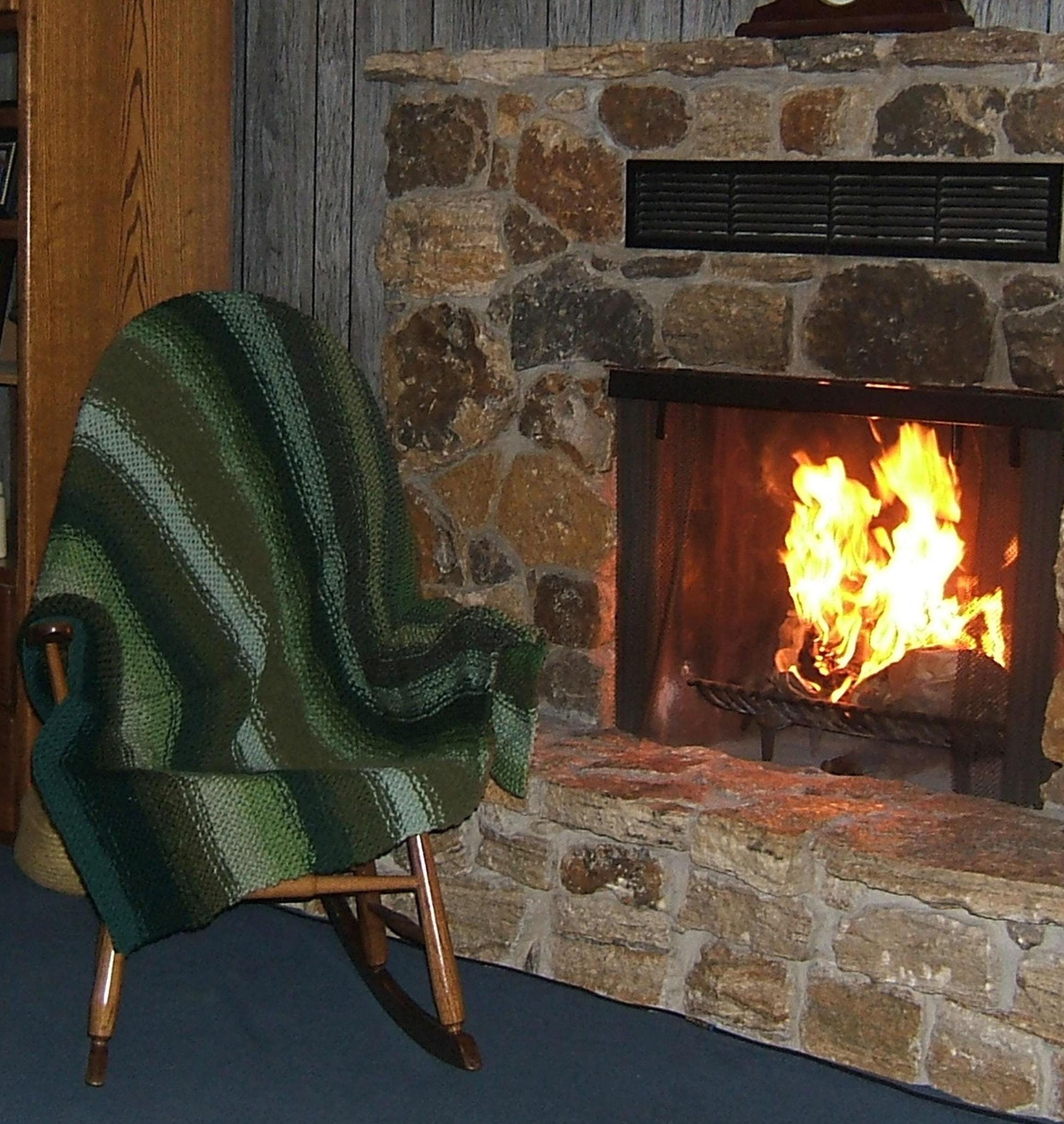 Handcrafted Green Stripe Knit Afghan: Upcycled Rustic Throw (58" L x 46" W)