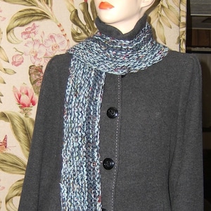 Handmade Knit Scarf: Upcycled Yarns, Blue Ice Boho Style