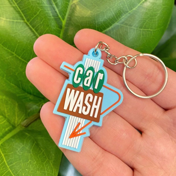 Retro 1950s Car Wash Sign Keychain