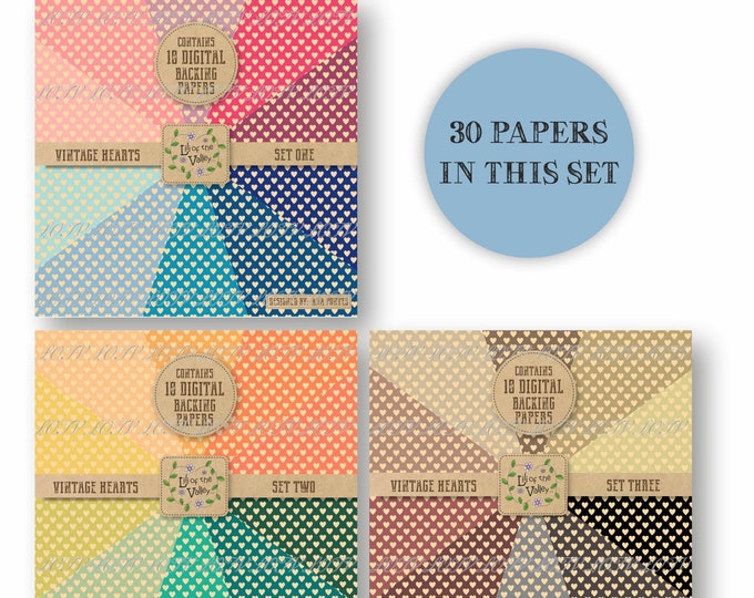 LOTV Backing Paper Set - AP - Vintage Hearts, 30 Papers, JPEG, Digital