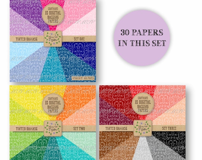 LOTV Backing Paper Set - AP - Tinted Damask, 30 Papers, JPEG, Digital