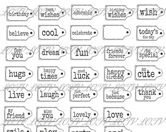 LOTV Digi Stamp Set- Everyday Sentiment Tags, JPEG, Birthday, General, Tag, Sentiment, Greeting,  Digital