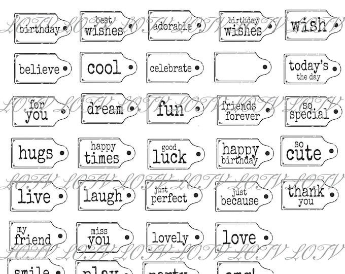 LOTV Digi Stamp Set- Everyday Sentiment Tags, JPEG, Birthday, General, Tag, Sentiment, Greeting,  Digital