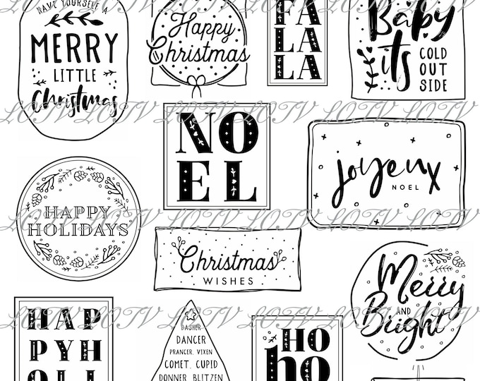 Lili of the Valley Digi Stamp Set - Hand-Drawn Christmas Sentiments, JPEG, Xmas, Noel, Festive Greetings, Digital