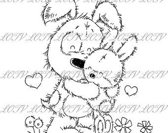 Lili of the Valley Digi Stamp - CG - Jack, Patch and Puss Big Hug, JPEG, Dog, Bunny, Hugs, Digital