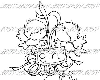 LOTV Digi Stamp - Baby Birds Girl, JPEG, Baby, New Baby, Birth, Digital