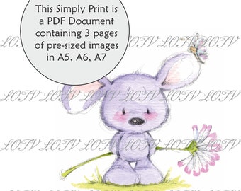 Lili of the Valley Full Colour Simply Print - GC - Mouse with Daisy, Birthday, Cute, 3 Page PDF Ready to Print Document, Digital