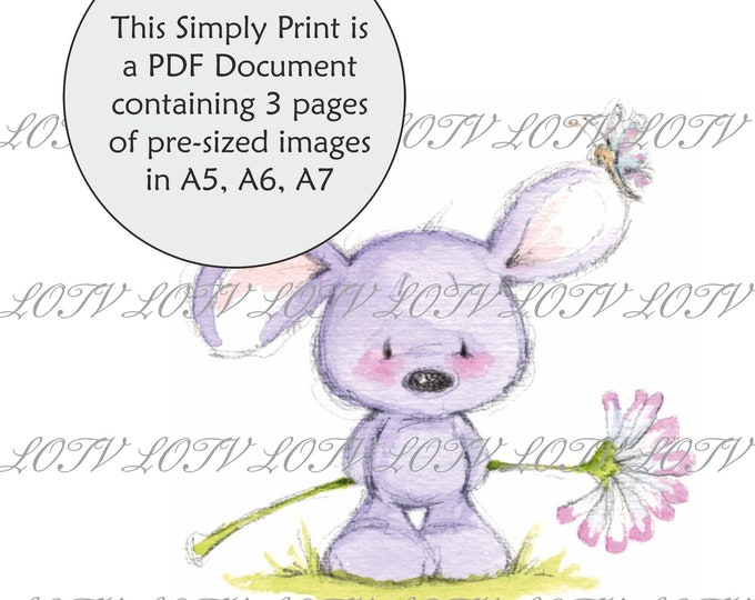 Lili of the Valley Full Colour Simply Print - GC - Mouse with Daisy, Birthday, Cute, 3 Page PDF Ready to Print Document, Digital