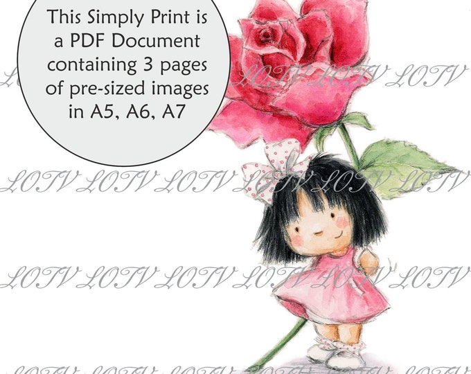 Lili of the Valley Full Colour Simply Print - Maisie with Rose, 3 Page Ready to Print Document, Digital