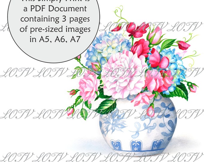 Lili of the Valley Full Colour Simply Print - China Vase, Floral, Spring, 3 Page PDF Ready to Print Document, Digital
