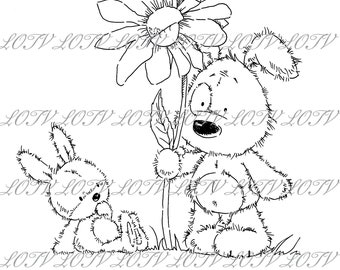 Lili of the Valley Digi Stamp - CG - Jack, Patch and Puss Big Flower, JPEG, Dog, Bunny, Flower, Digital