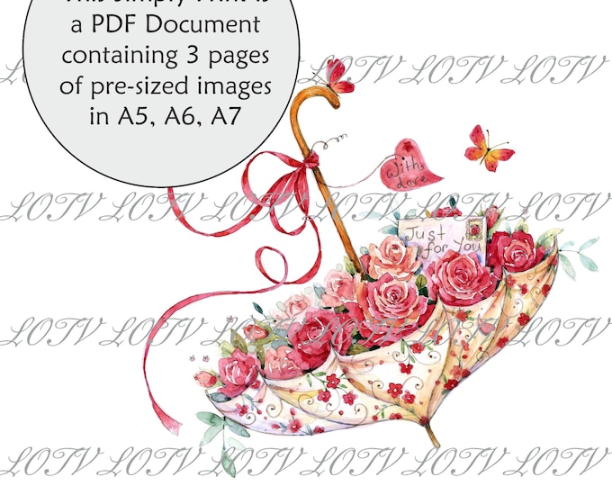 Lili of the Valley Full Colour Simply Print - Floral Umbrella, Floral, 3 Page PDF Ready to Print Document, Digital