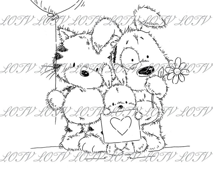 Lili of the Valley Digi Stamp - CG - Jack, Patch and Puss From All of Us, JPEG, Dog, Cat, Rabbit, Friends, Digital