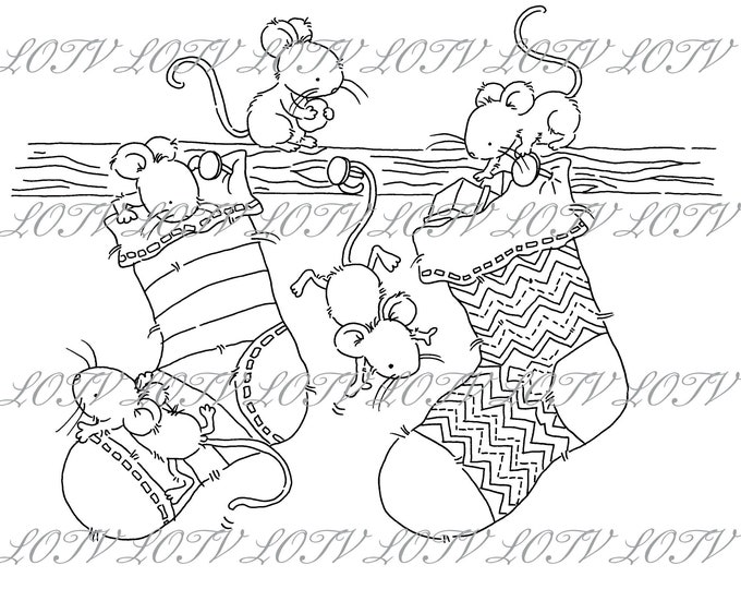 Lotv Digi Stamp - KG - Christmas Stocking Mice, Jpg, Christmas, Festive, Noel, Digital, Artwork