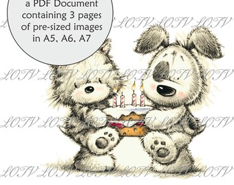 Lili of the Valley Full Colour Simply Print - CG - It Takes Two, Dog, Cat, Birthday, Cake, 3 Page PDF Ready to Print Document, Digital