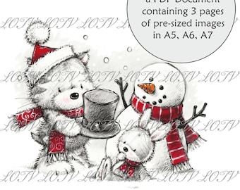 LOTV Full Colour Simply Print - CG - Top Hat, Christmas, Cat, Bunny, Snowman, 3 Page PDF Ready to Print Document, Digital