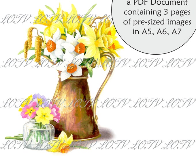 Lili of the Valley Full Colour Simply Print - Daffodils and Catkins, Floral, Spring, 3 Page Ready to Print Document, Digital