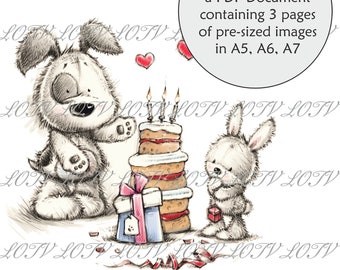 Lili of the Valley Full Colour Simply Print - CG - Giant Cake, Dog, Bunny, Birthday, Cake, 3 Page Ready to Print PDF Document, Digital