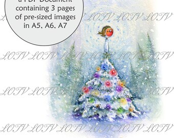 LOTV Full Colour Simply Print - IH - Robin Christmas Tree, 3 Page PDF Ready to Print Document, Digital