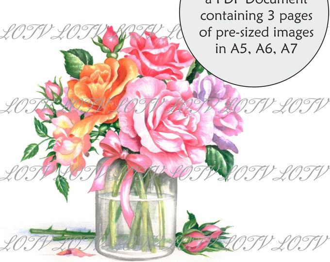 Lili of the Valley Full Colour Simply Print - Summer Roses, Pretty Flowers, 3 Page PDF Ready to Print Document, Digital