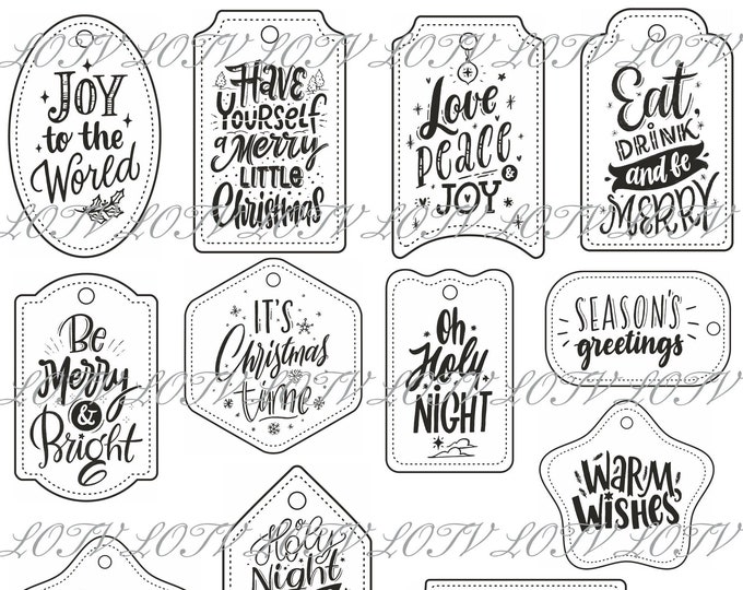 Lili of the Valley Digi Stamp Set - Christmas Tags Set, JPEG, Christmas, Xmas, Noel, Festive, Digital