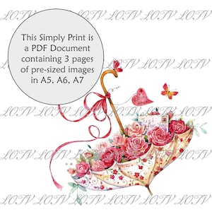LOTV Full Color Simply Print - Guarda-chuva Floral, Floral, 3 páginas PDF pronto para imprimir documento, digital