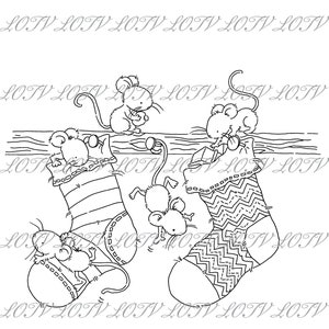 Lotv Digi Stamp - KG - Calcetín de Navidad Ratones, Jpg, Navidad, Festivo, Noel, Digital, Obra de arte