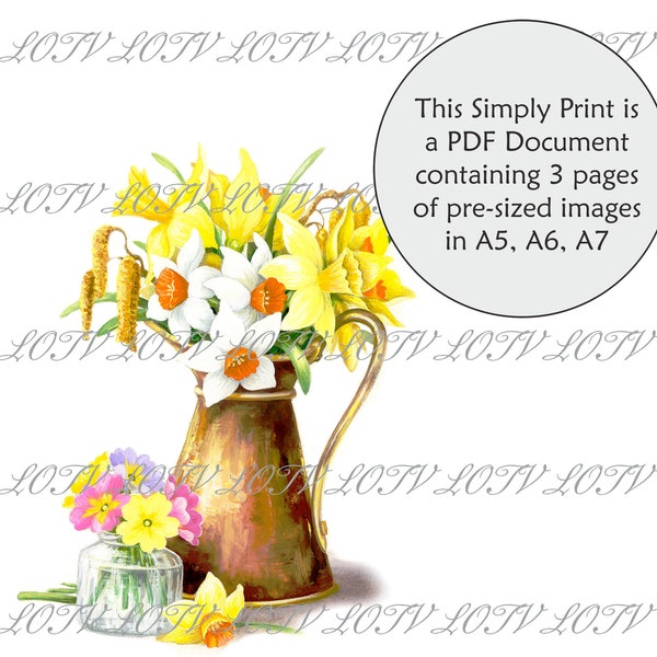 Lili of the Valley Full Colour Simply Print - Daffodils and Catkins, Floral, Spring, 3 Page Ready to Print Document, Digital