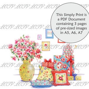 LOTV Vollfarbe Simply Print - Blumiger Geburtstag, Blumen, 3-seitiges PDF, bereit zum Drucken des Dokuments, Digital