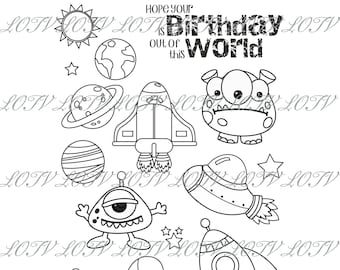 Lotv Digi Stamps Set, Space, JPEG, Digital, Moon, Galaxy, Planets