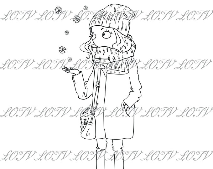 Lotv Digi Stamp - Thoroughly Modern Misses, JPEG, January, Winter, Teenager, Coffee, Digital