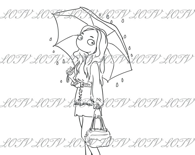 Lotv Digi Stamp - Thoroughly Modern Misses, JPEG, October, Young Woman, Autumn, Umbrella, City, Digital