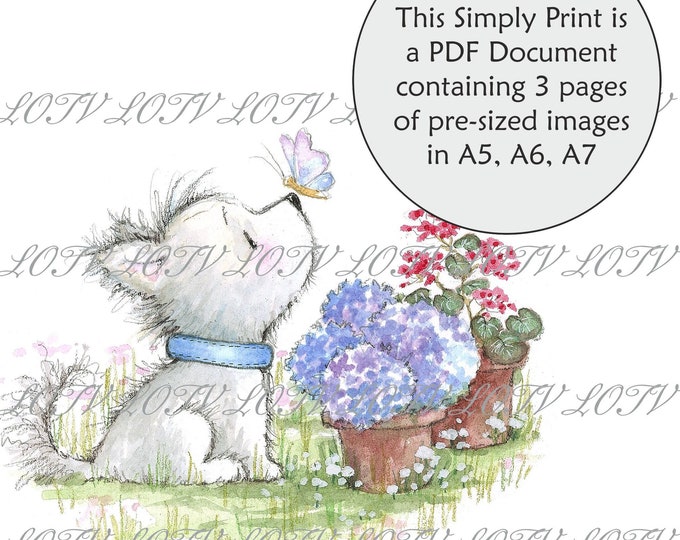 Lili of the Valley Full Colour Simply Print - GC - Spring Puppy, Dog, Flowers, 3 Page PDF Ready to Print Document, Digital