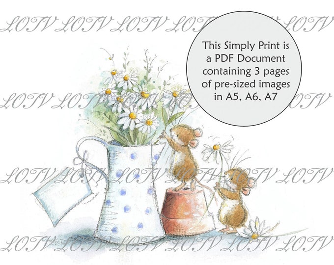 Lili of the Valley Full Colour Simply Print - Delightful Daisies, Mice, Love, 3 Page PDF Ready to Print Document, Digital