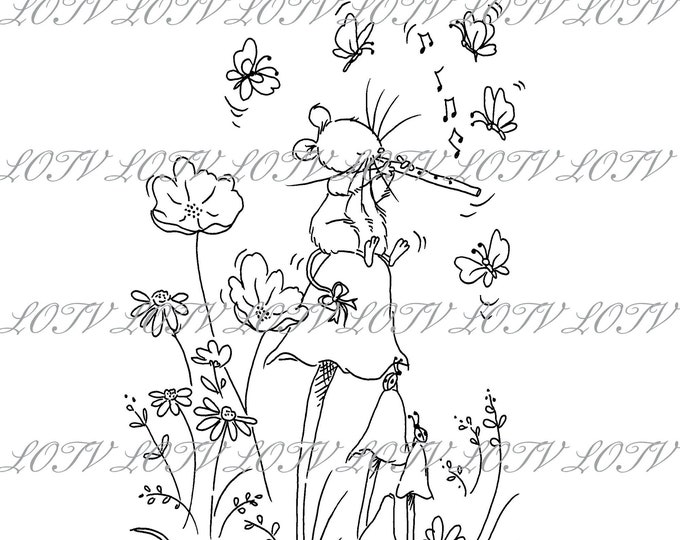 LOTV Digi Stamp - Magical Flute, JPEG, Cute, Mouse, Birthday, Sweet, Animal, Digital