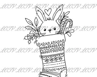 Lili of the Valley Digi Stamp - Scandi Stocking, JPEG, Christmas, Xmas, Noel, Festive, Snow, Digital