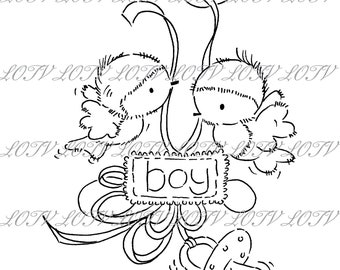 LOTV Digi Stamp - Baby Birds Boy, JPEG, Baby, New Baby, Birth, Digital