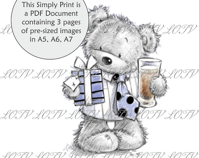 Lili of the Valley Full Colour Simply Print- CG -  James the Bear Cheers - 3 Page PDF Ready to Print Document, Digital