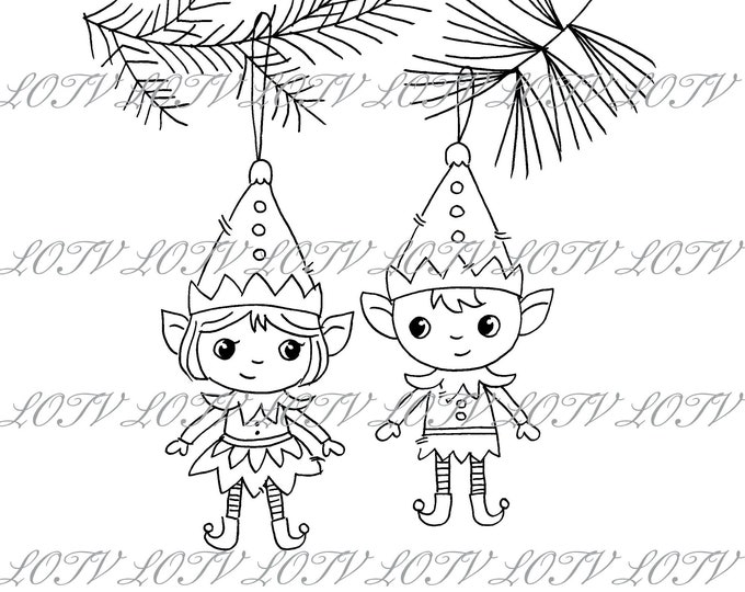 Lili of the Valley Digi Stamp - Christmas Elves, JPEG, Christmas, Xmas, Noel, Festive, Snow, Digital