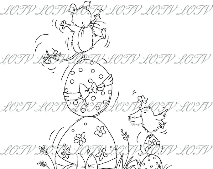 Lili of the Valley Digi Stamp - Easter Tricks, JPEG, Cute, Mouse, Bird, Easter, Spring, Sweet, Animal, Digital