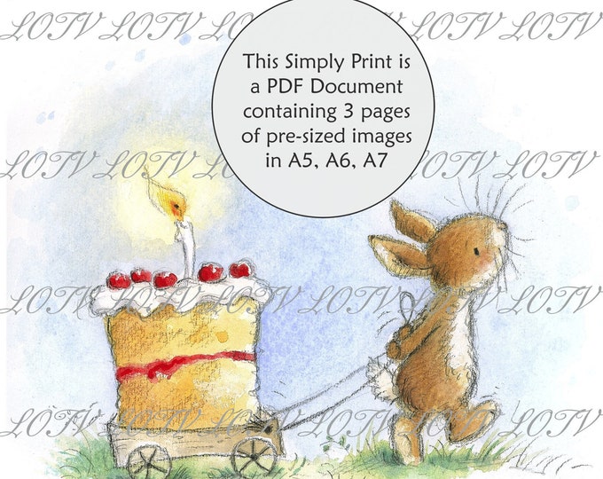 Lili of the Valley Full Colour Simply Print - Cream Cake, Bunnies, Birthday, 3 Page PDF Ready to Print Document, Digital