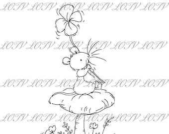 LOTV Digi Stamp - Lucky Mouse, JPEG, Cute, Mouse, Birthday, Good Luck, Sweet, Animal, Digital