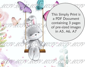 LOTV Full Colour Simply Print - CG - Bunny & Butterflies, 3 Page PDF Ready to Print Document, Digital