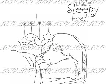 Lili of the Valley Digi Stamp - IH - Little Sleepy Head, JPEG, Bear, Digital